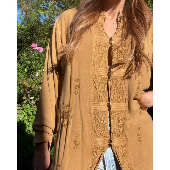 Vintage embroidered tunic — caramel + gold (fits S–L) Festival Boho - Picture 8 of 11
